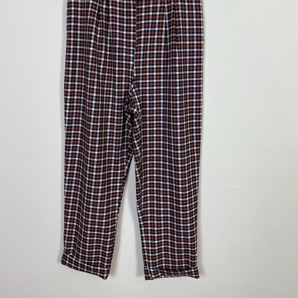 Topshop Pleated Plaid ‘Black/Orange’ Cuffed Dress Trousers Woman’s Size 12 - Picture 2 of 5